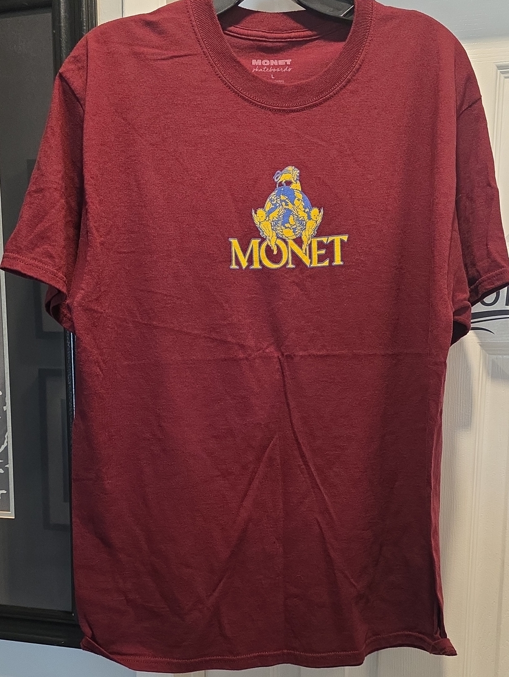 Monet Men's Burgundy Graphic Tee with Yellow Logo